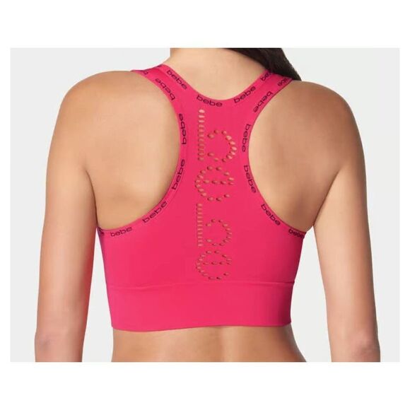 Bebe 2 Pack Seamless Microfiber Sports Bras w/ Removeable Pads Sz L Pink/Black N - Picture 3 of 10